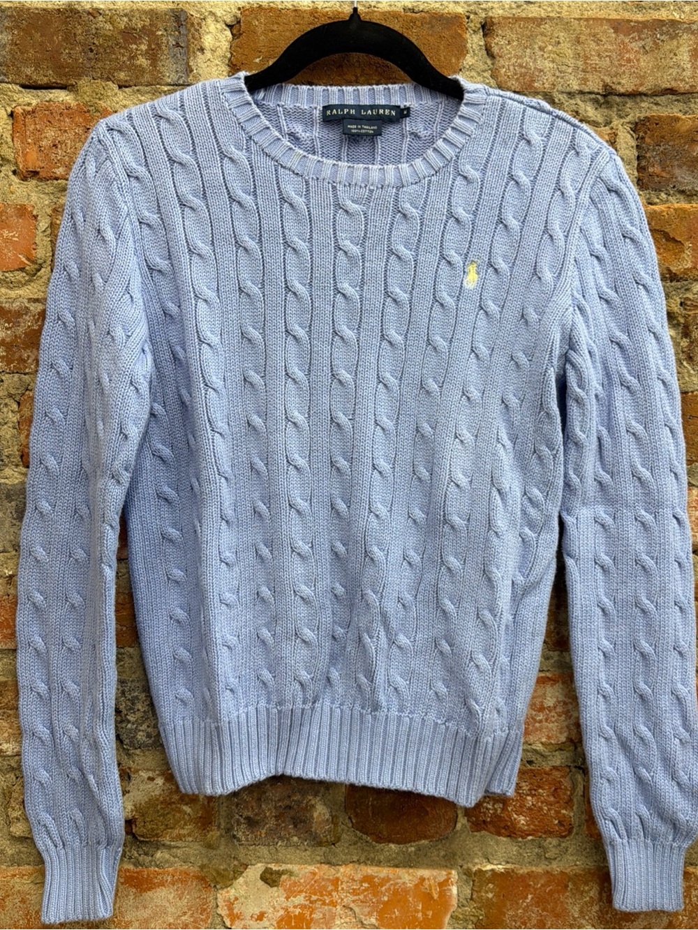Ralph Lauren Light Blue Cable Knit Cotton Crewneck Sweater